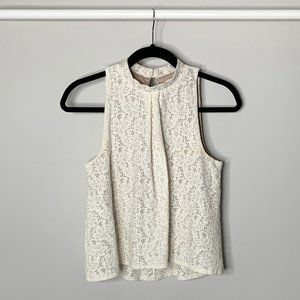 Floral Lace Pleated Mock-Neck Top